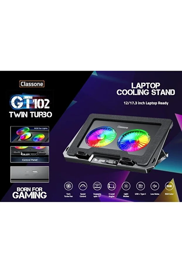 GT102 Gaming Laptop Soğutucu, 2200rpm , Rgb Işıklı , Led Display , Notebook Soğutucu Stand